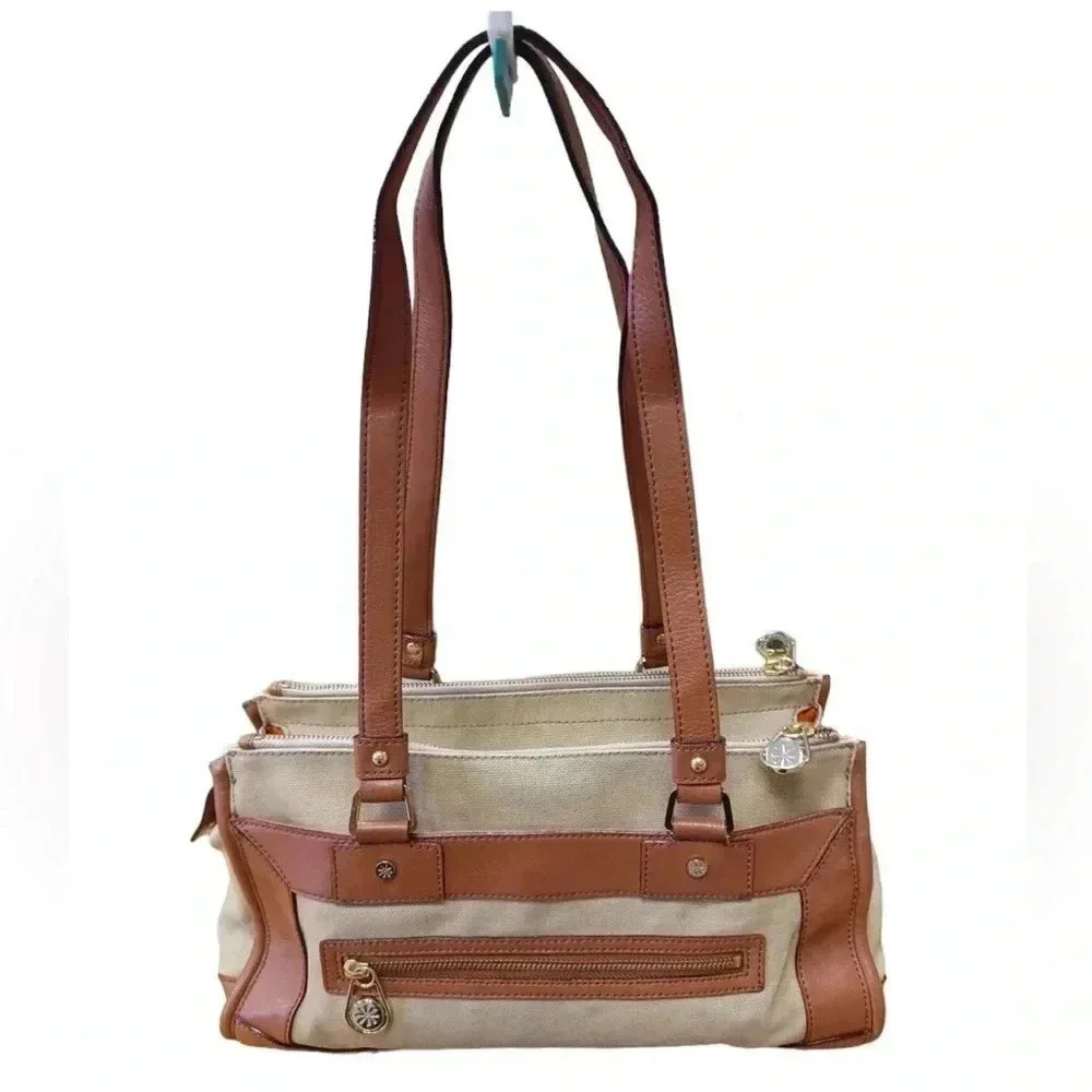 Issac Mizrahi Leather  & Cotton Shoulder Purse Bag